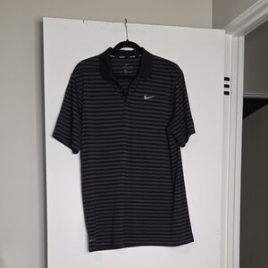 Nike Men’s Black & Gray Striped Performance Polo